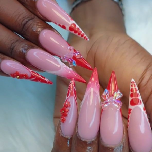Pink nail art with 3D embellishments by ClawsUG