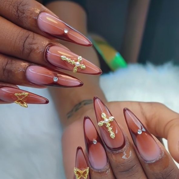 Gel nail extensions with embellishments at ClawsUG Nailspot